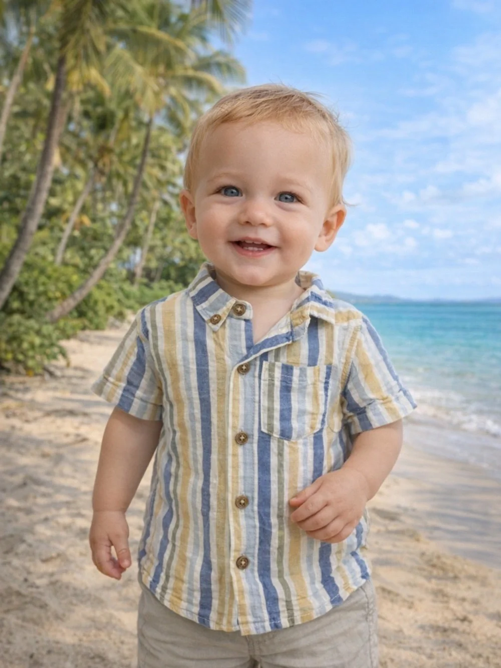 Tommy Bahama Toddler Boys Shirt Size 12M Striped Cotton Linen Like Button Down